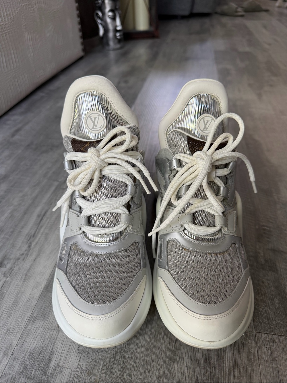 Louis Vuitton Silver and Cream Runner Sneakers